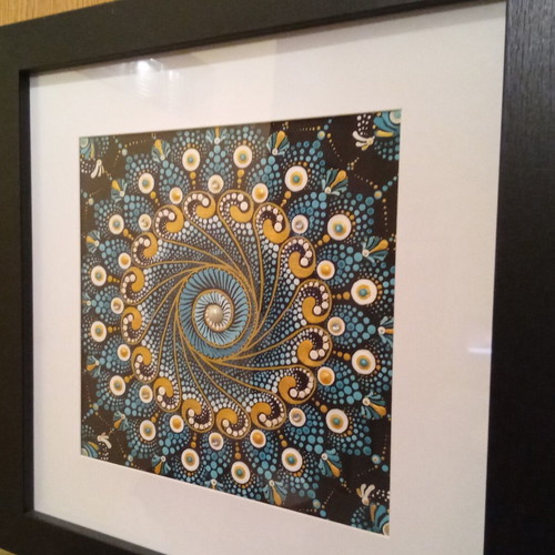 Mandala painting new with frame 35x35, hand-painted acrylic dot art