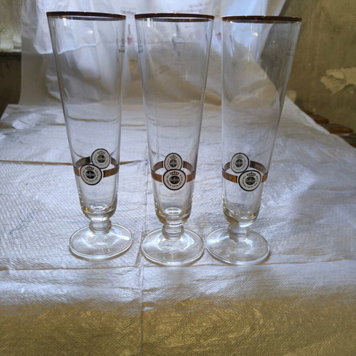 Warsteiner Beer Glasses Vintage Set of 6 with Gold Rim 0.3L