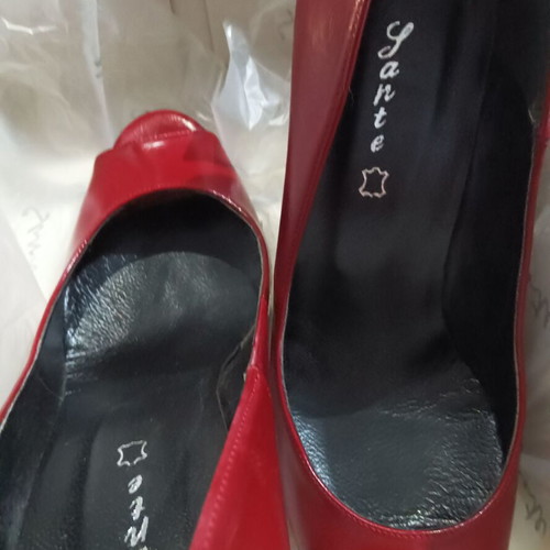 Sante leather peep-toe pumps red size 39 new, 11cm heel