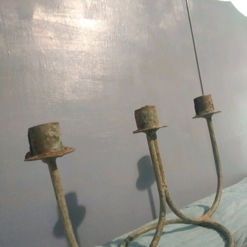 Vintage three-arm candlestick made of patinated brass like new
