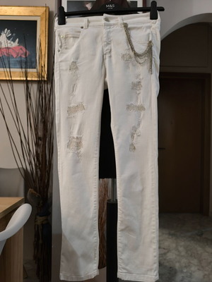 White Ripped Jean Kocca with Chains new, size XS