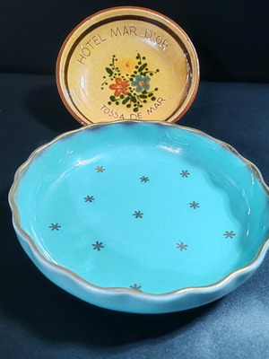 Beautiful rare plates like new, set of 2, turquoise with golden stars