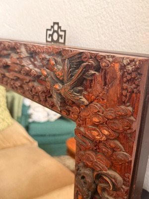 Carved Handmade Mirror used, Asian style wood 100x70x4.5 cm