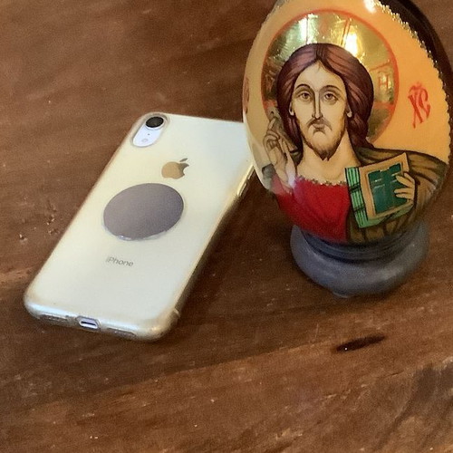 Handmade Wooden Decorative Egg with Jesus Christ Pantokrator Image like new