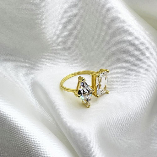 Gold-Plated Adjustable Ring With Double Stone New