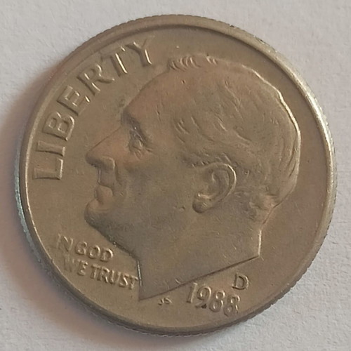 Roosevelt Dime United States 0.10$ used, 1988 coin