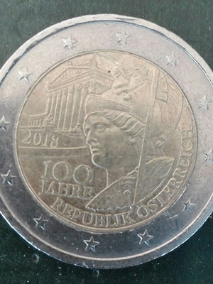 Austria 2€ coin 2018 used, 100 years of Republic