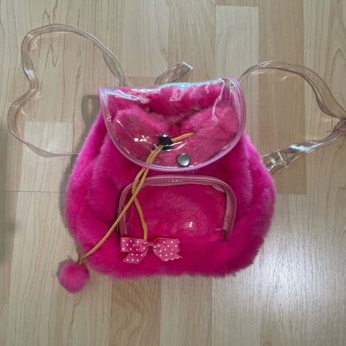 Children's furry backpack used, fuchsia