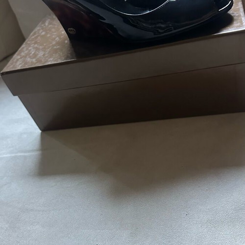 Gucci peep-toe wedge sandals used, black patent leather, size 37.5