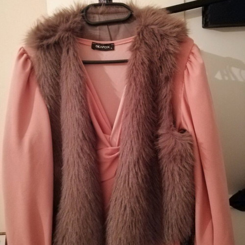 Official pink winter dress and brown fur vest like new