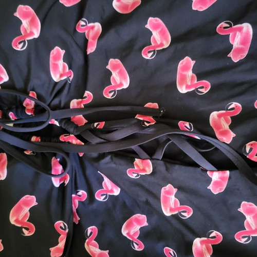 Strapless one-piece swimsuit with flamingo print, size M