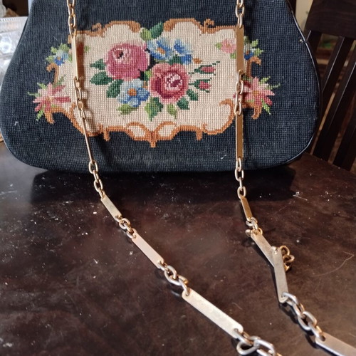 Vintage evening clutch with handmade embroidery used, 1950s-70s