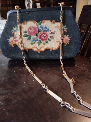 Vintage evening clutch with handmade embroidery used, 1950s-70s