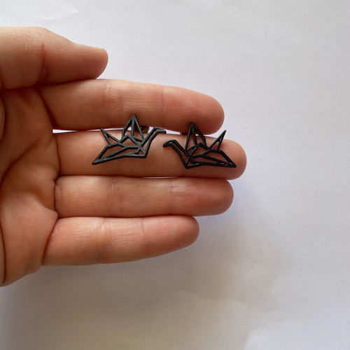 Origami earrings with swan used, black