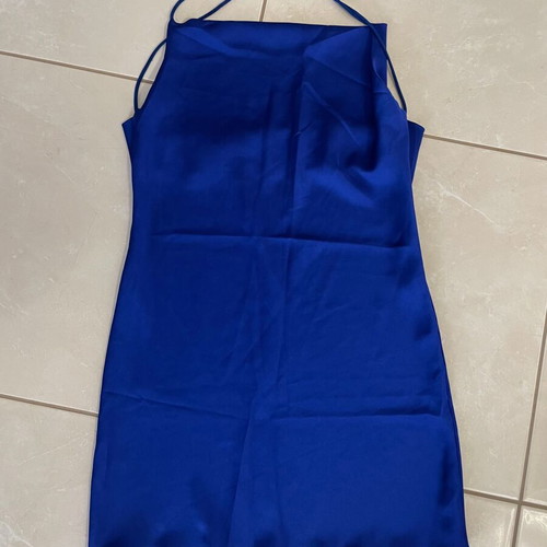 Women's satin short summer dress blue backless like new, size S