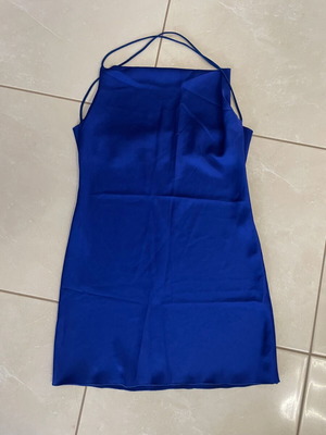 Women's satin short summer dress blue backless like new, size S