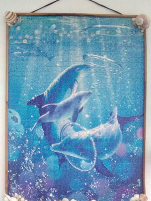 Puzzle frame with dolphins used, 1000 pieces, handmade additions