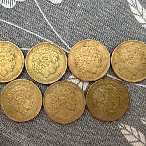 Collection of 7 used 100 drachma coins, Alexander the Great