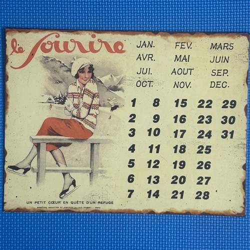 Vintage French Wall Calendar Metal Tin Sign like new