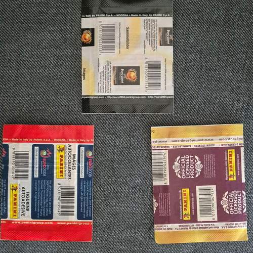 Panini Euro sealed sticker packs, set of 5 from different tournaments