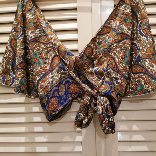 Boho wrap top used with back tie and ethnic pattern