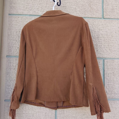 Women's camel jacket with tassels, Western Boho Chic style
