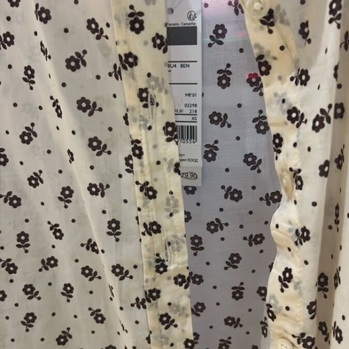 Benetton shirt new, XS-S, beige with brown pattern, cotton