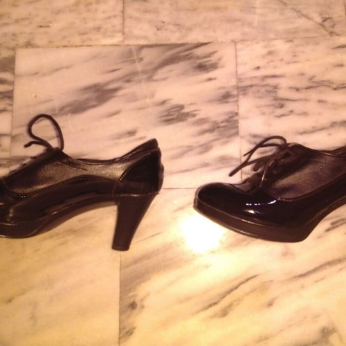 Black patent leather high heel shoes, size 38