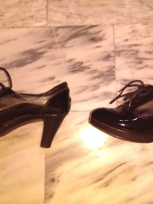 Black patent leather high heel shoes, size 38