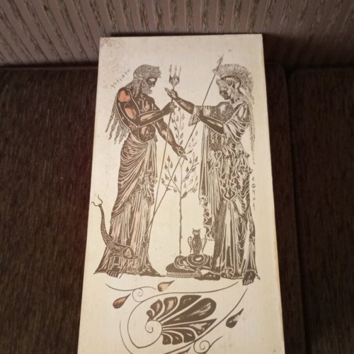 Wooden Vintage Backgammon with Ancient Greek Figures like new