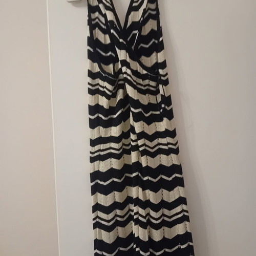 Knit ankle-length dress, black and beige, size M