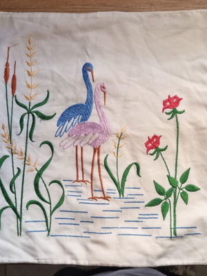 Vintage decorative pillowcases with colorful bird embroidery, set of 2