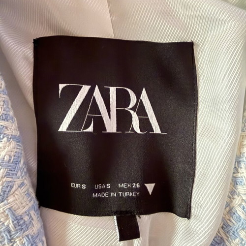 Zara crop jacket small, like new, white and turquoise