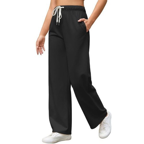 Women's black wide-leg sports pants with high waist, size M