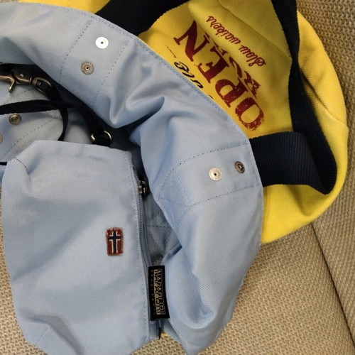 Napapijri woman shoulder bag new, reversible yellow and blue