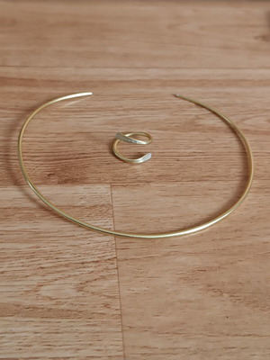 Wire bangle necklace set with ring gold color, handmade made to order