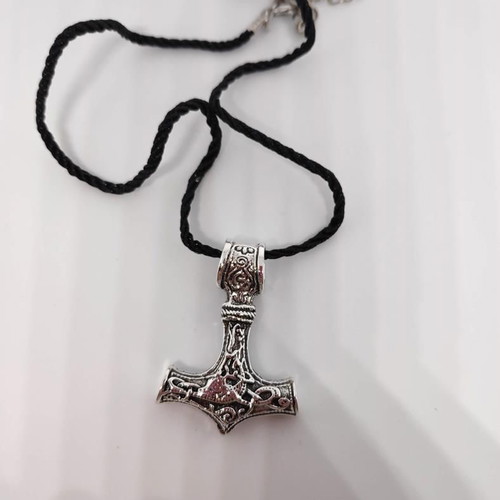 Thor's Hammer Pendant Necklace like new, silver metal with adjustable cord