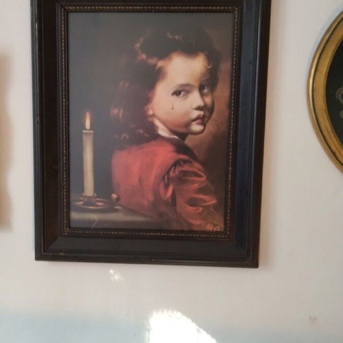 Painting "The Crying Boy" like new, print with glass and wooden frame 50x40
