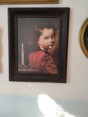 Painting "The Crying Boy" like new, print with glass and wooden frame 50x40