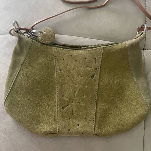 Mango small suede crossbody bag like new, green with beige leather strap