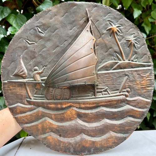Copper decorative relief used with sea scene