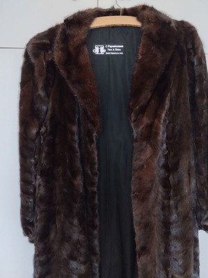 Fur coat mink vison C. Papanikolaou like new brown and black