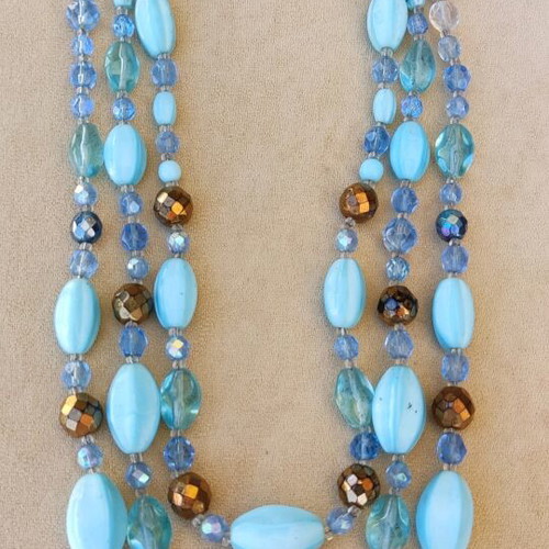 Three-row vintage/retro necklace blue bronze