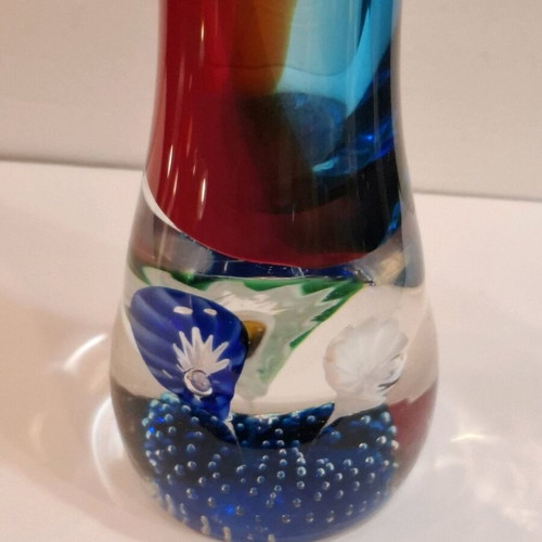 Γυάλινο βάζο Murano mid-century modern μεταχειρισμένο, βάση paperweight, 32 εκ.