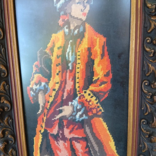 Two embroidered framed textile paintings used, 55×25 cm
