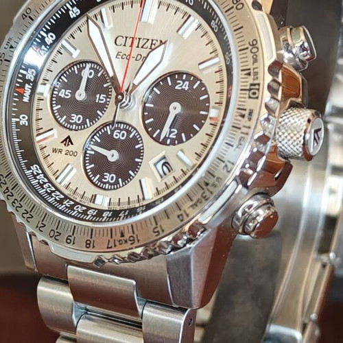 Citizen Promaster Sky EcoDrive Chronograph Silver Stainless Steel Bracelet watch like new
