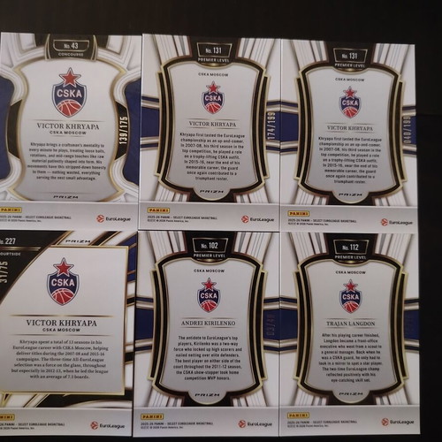 CSKA Euroleague Panini Select Card Lot like new, 6 numbered cards