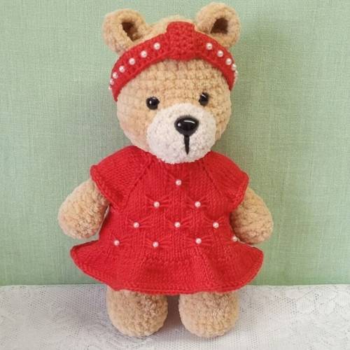 Knitted teddy bear with clothes, new, 30 cm