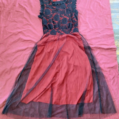 Italian dress with black lace and tulle, size small, used