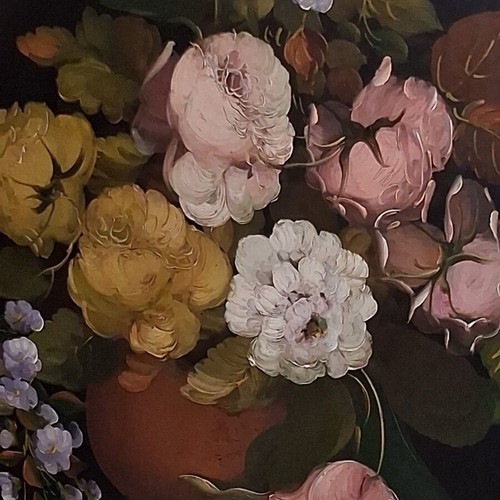 R. Rosini Large Collectible Italian Oil Painting on Wood with Flowers like new